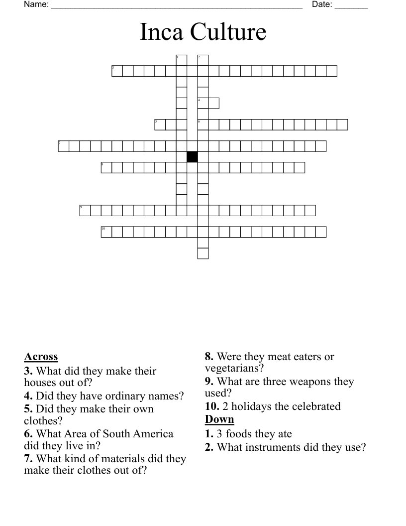 Inca Culture Crossword