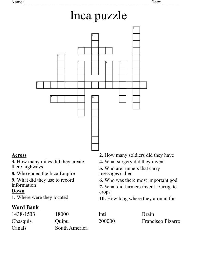 Inca puzzle  Crossword