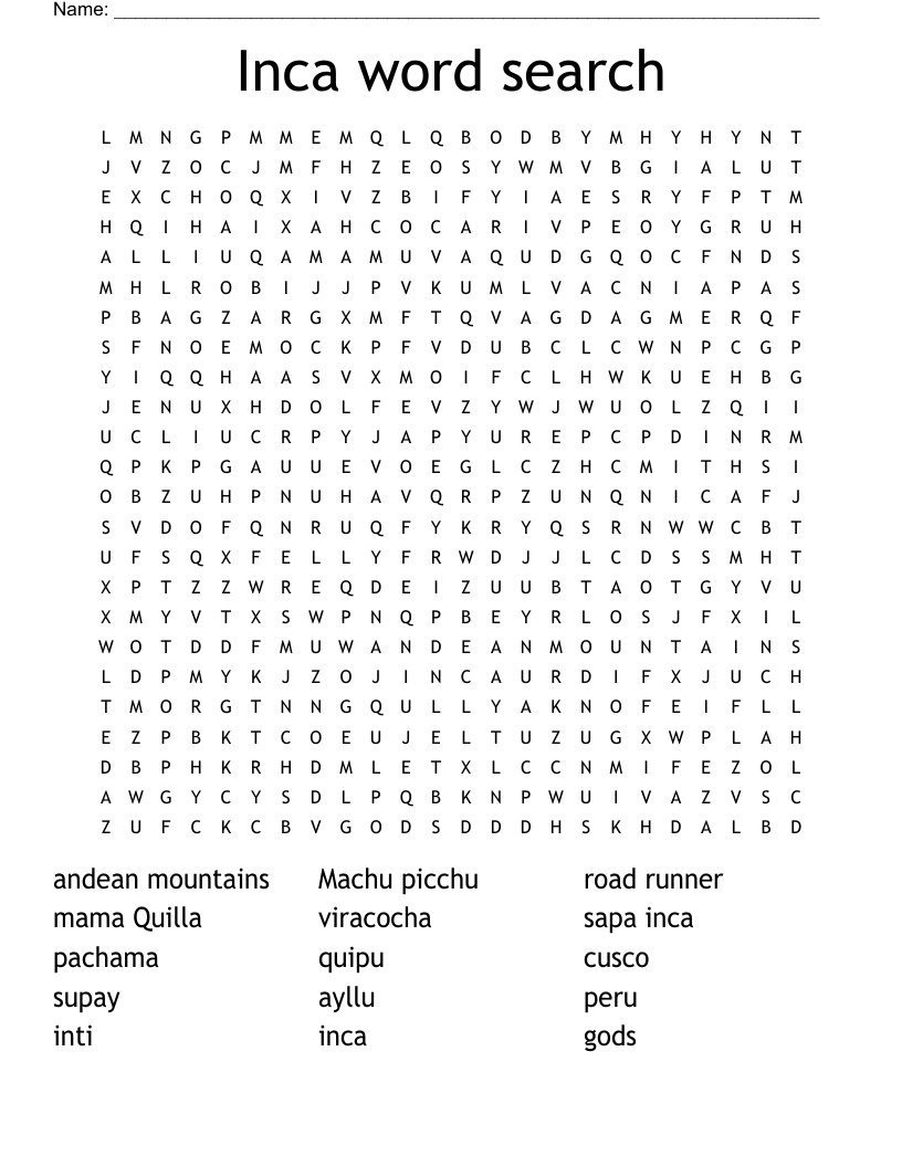 Inca word search