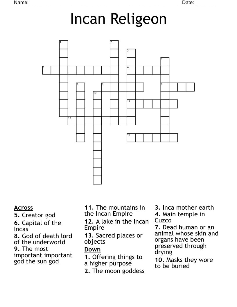 Incan Religeon Crossword