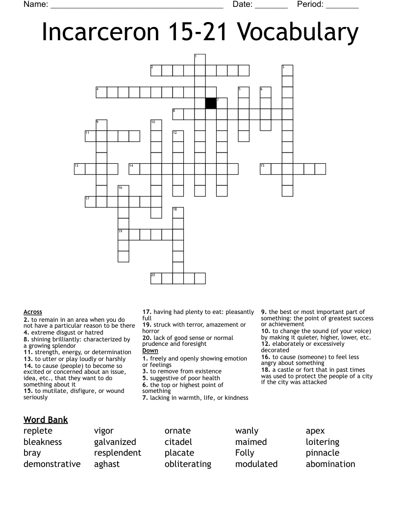 Incarceron 15-21 Vocabulary Crossword
