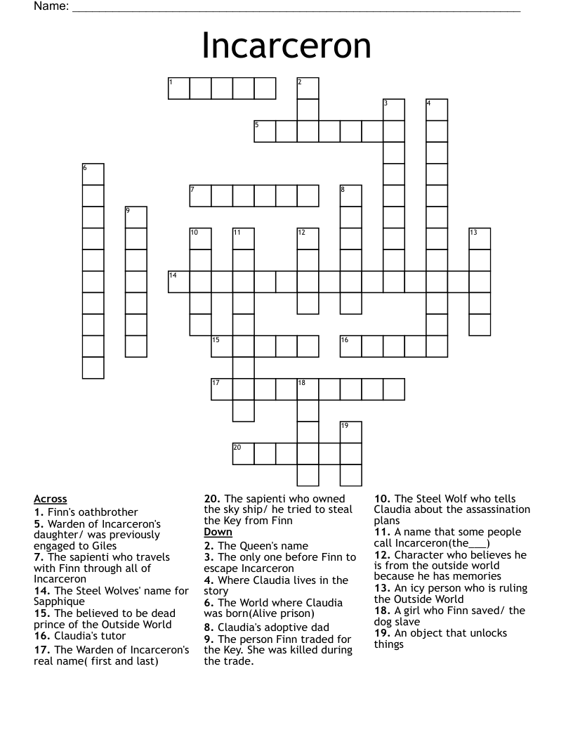 Incarceron Crossword