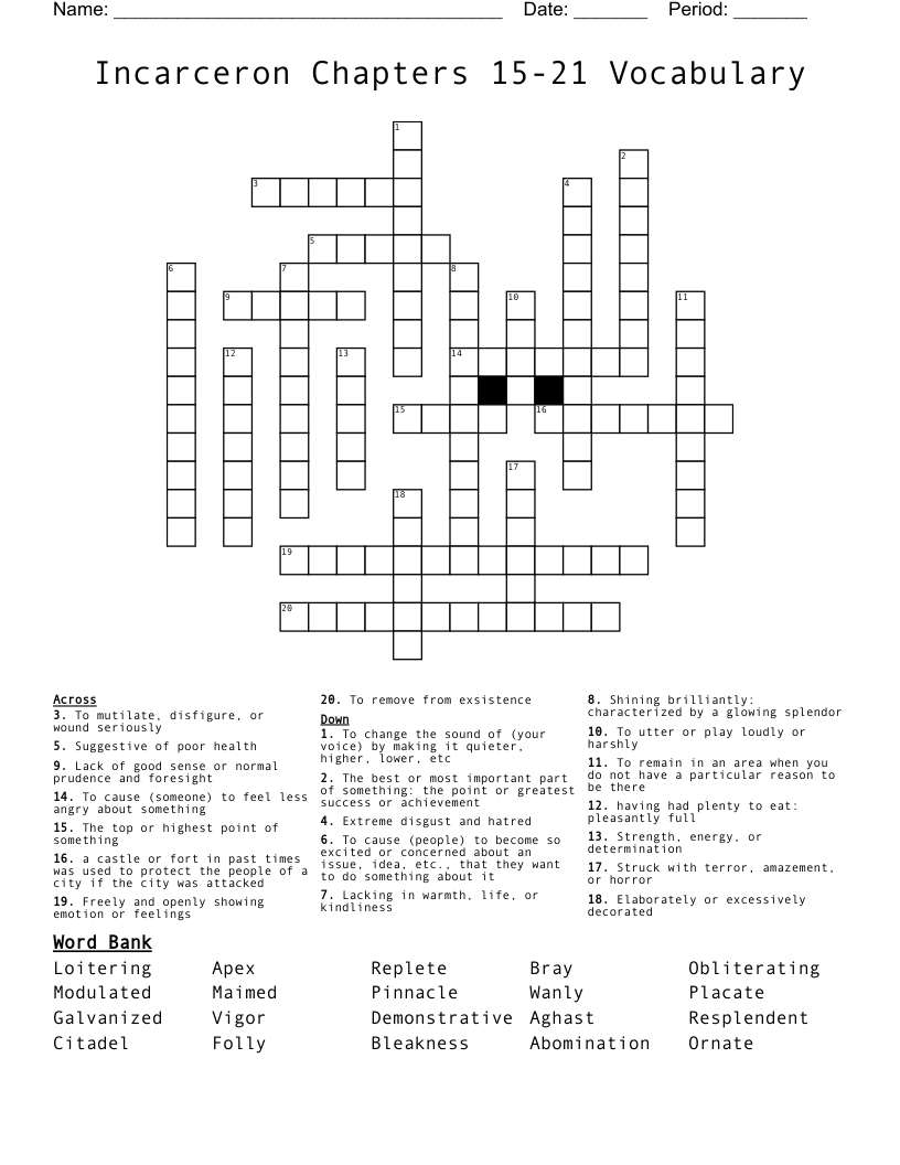 Incarceron Chapters 15-21 Vocabulary Crossword