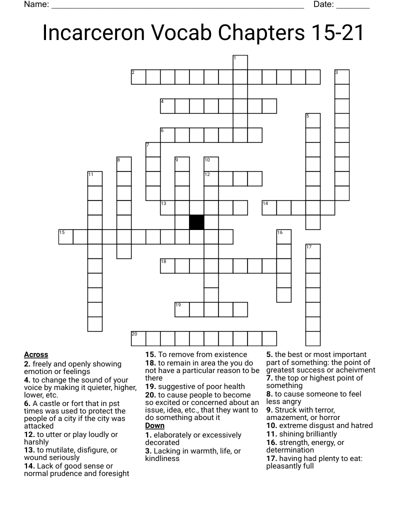 Incarceron Vocab Chapters 15-21 Crossword