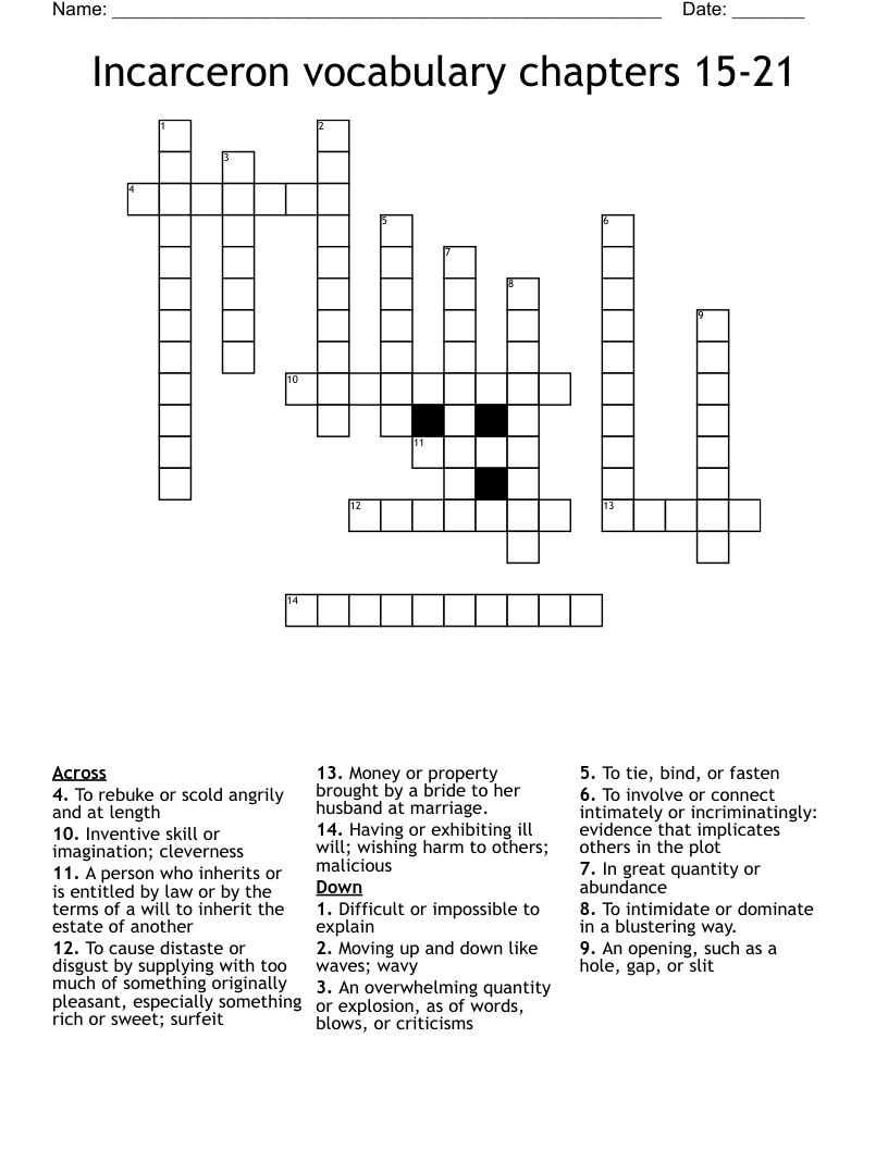 Incarceron vocabulary chapters 15-21 Crossword