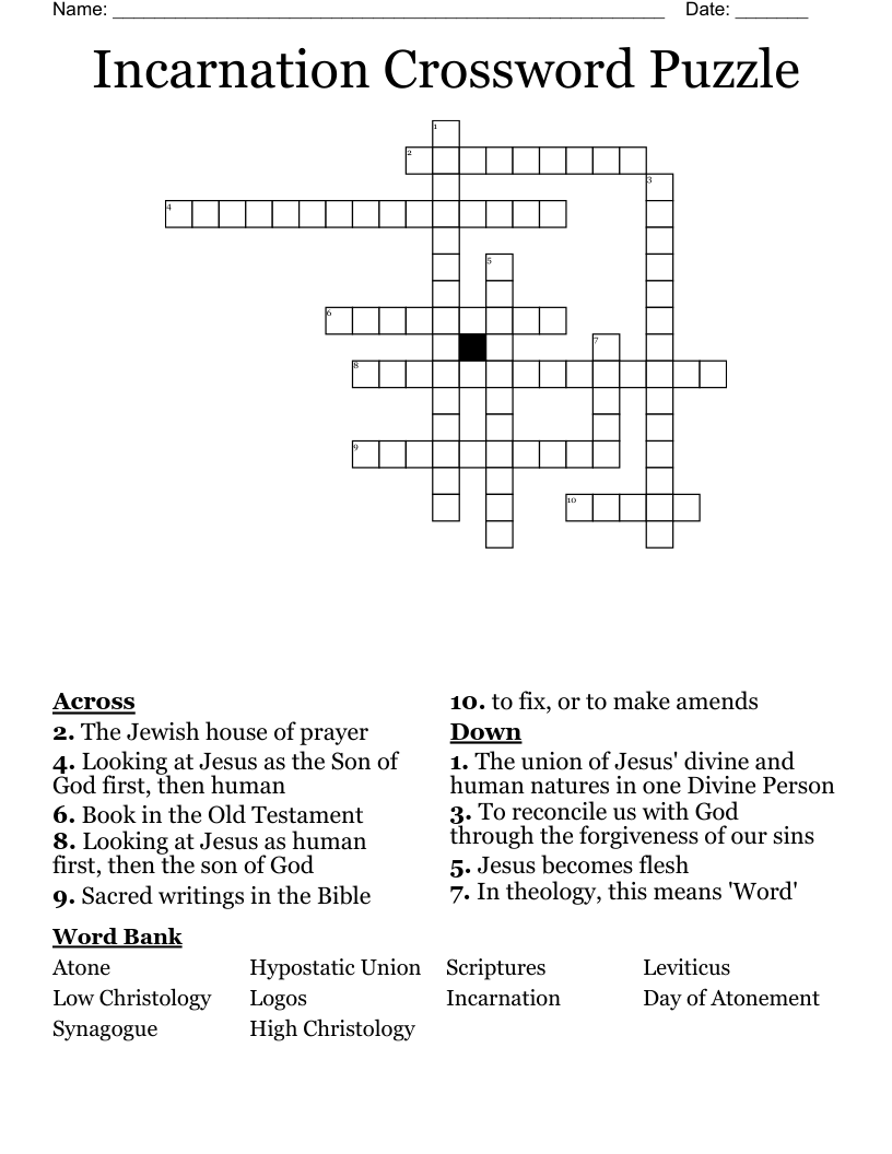 Incarnation Crossword Puzzle