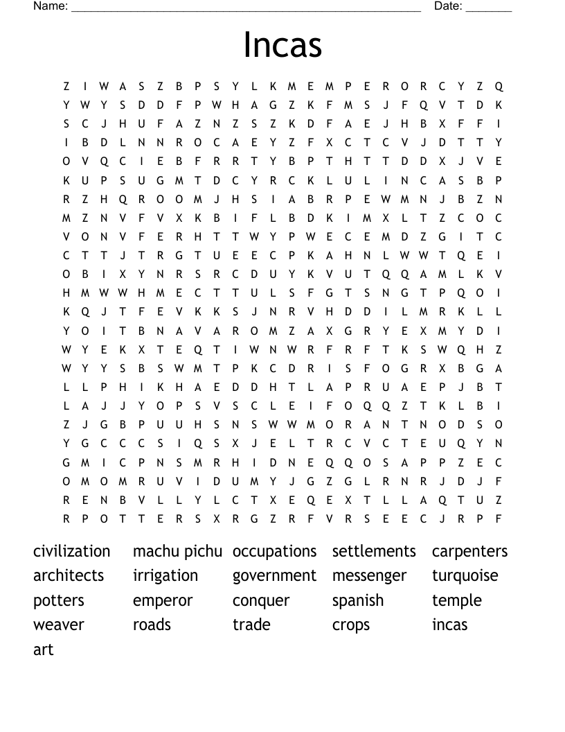 Incas Word Search