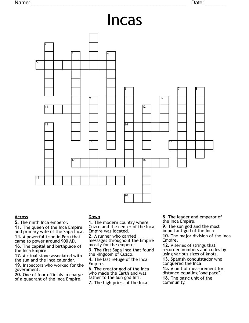 Incas  Crossword