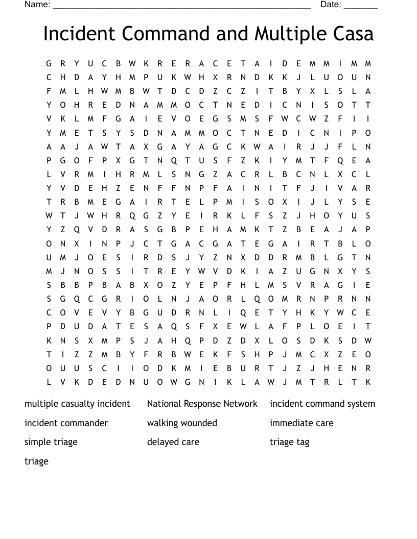 Incident Command and Multiple Casa Word Search