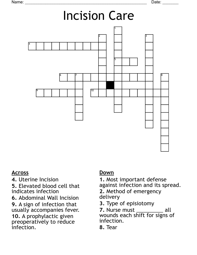 Incision Care Crossword