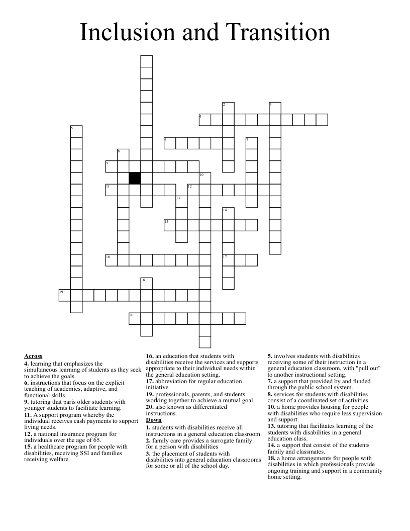 Inclusion and Transition Crossword