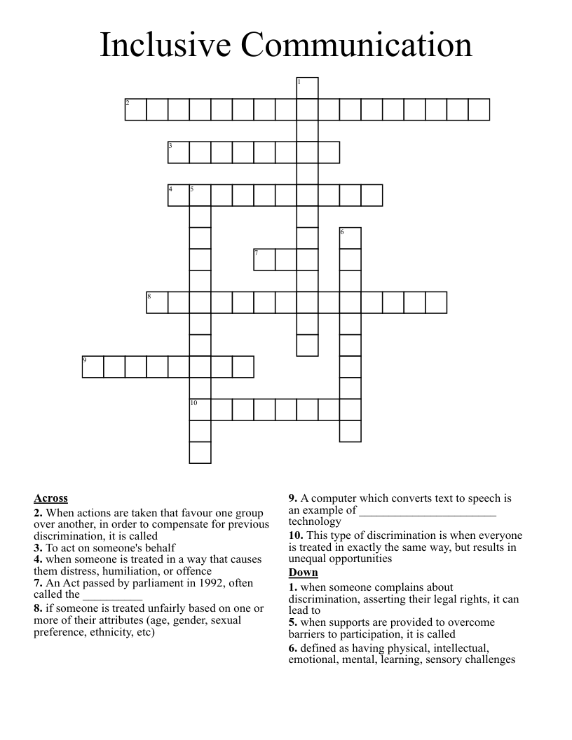Inclusive Communication Crossword
