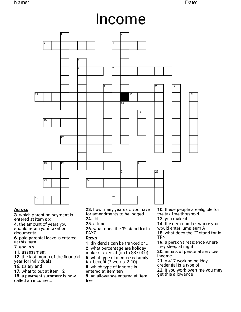 Income Crossword