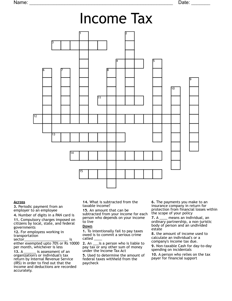 Income Tax Crossword