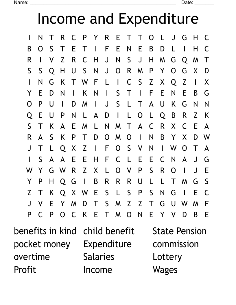 Income and Expenditure Word Search