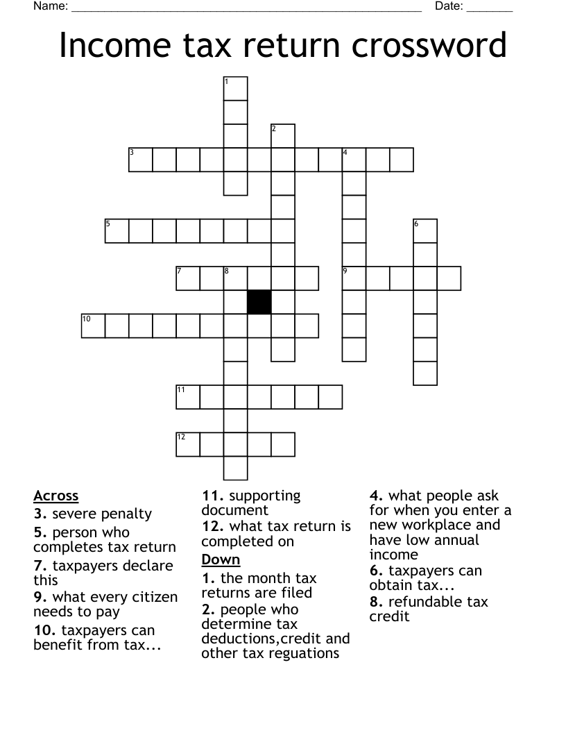 Income tax return crossword