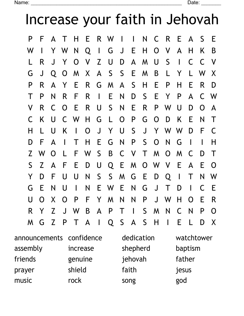 Increase your faith in Jehovah Word Search