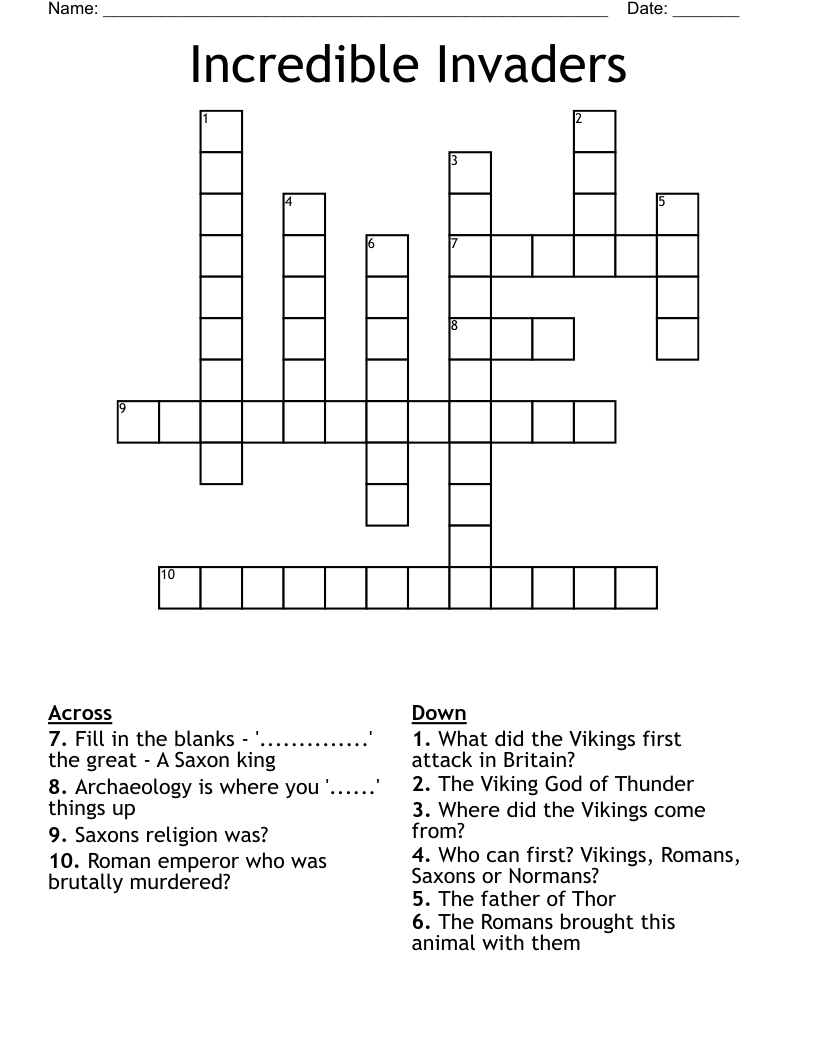 Incredible Invaders  Crossword