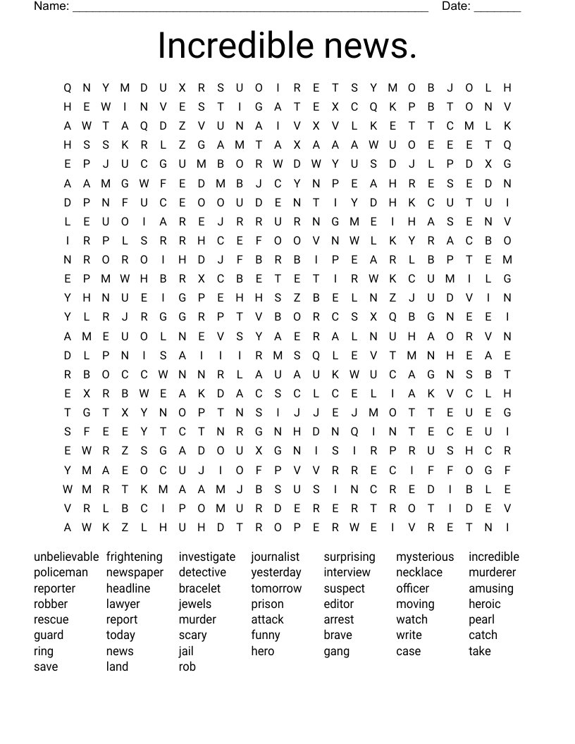 Incredible news. Word Search