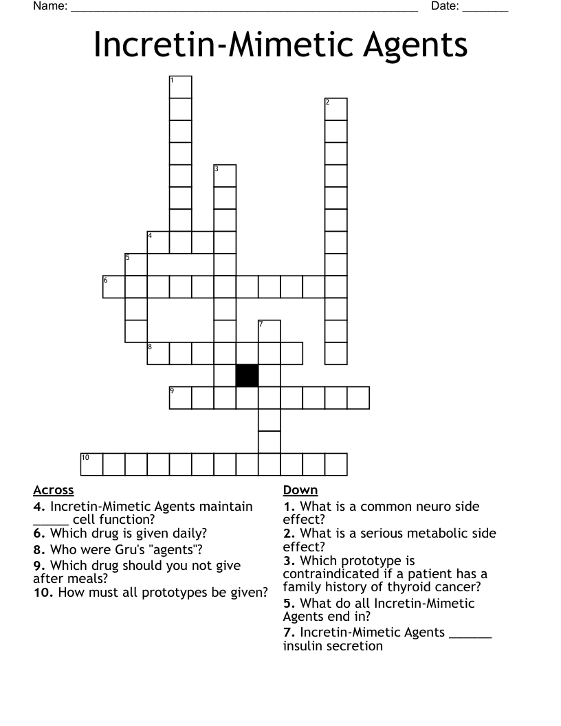 Incretin-Mimetic Agents Crossword