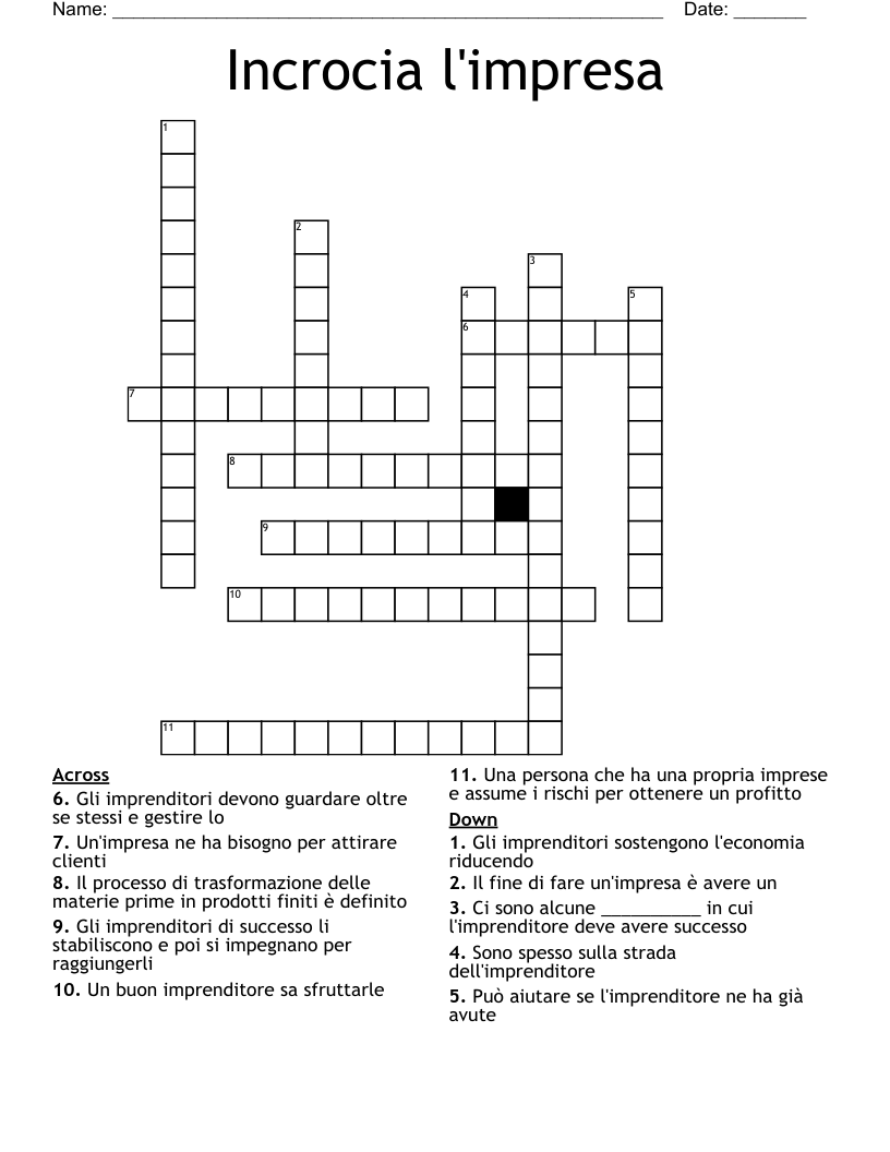 Incrocia l'impresa Crossword