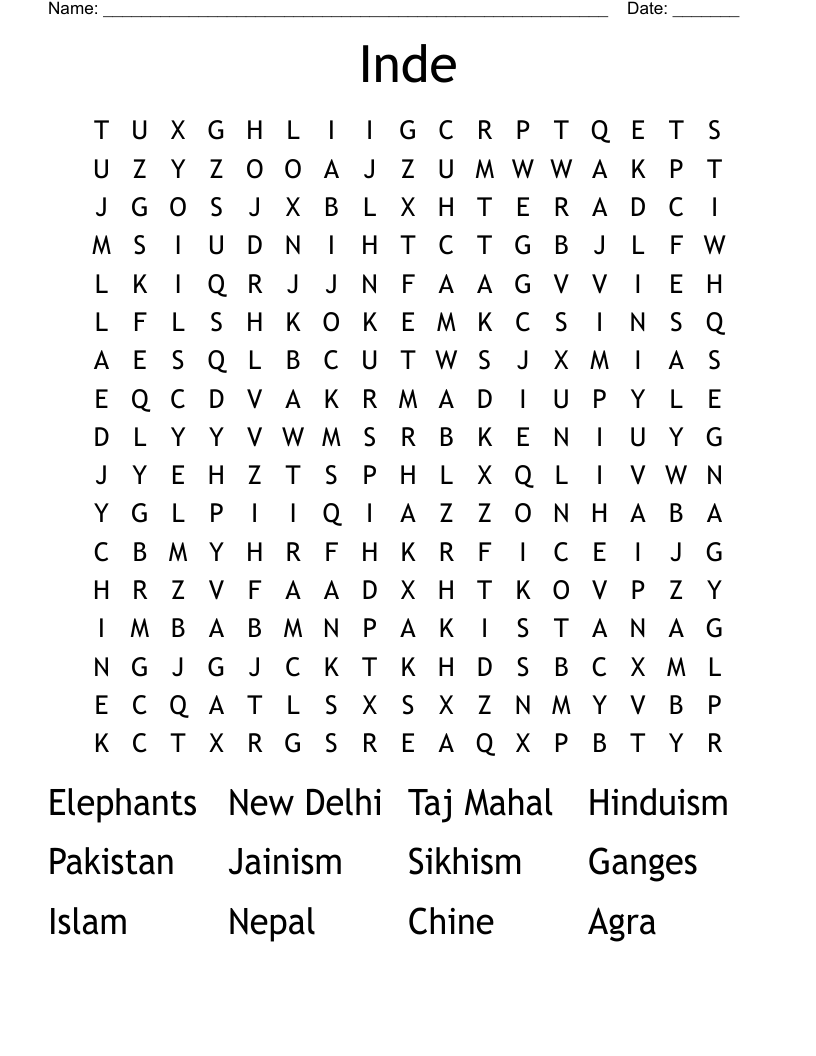 Inde Word Search
