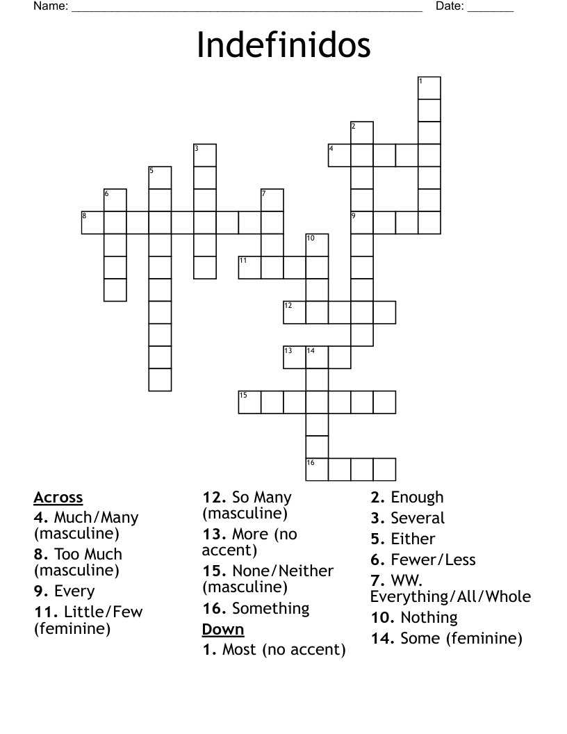 Indefinidos Crossword
