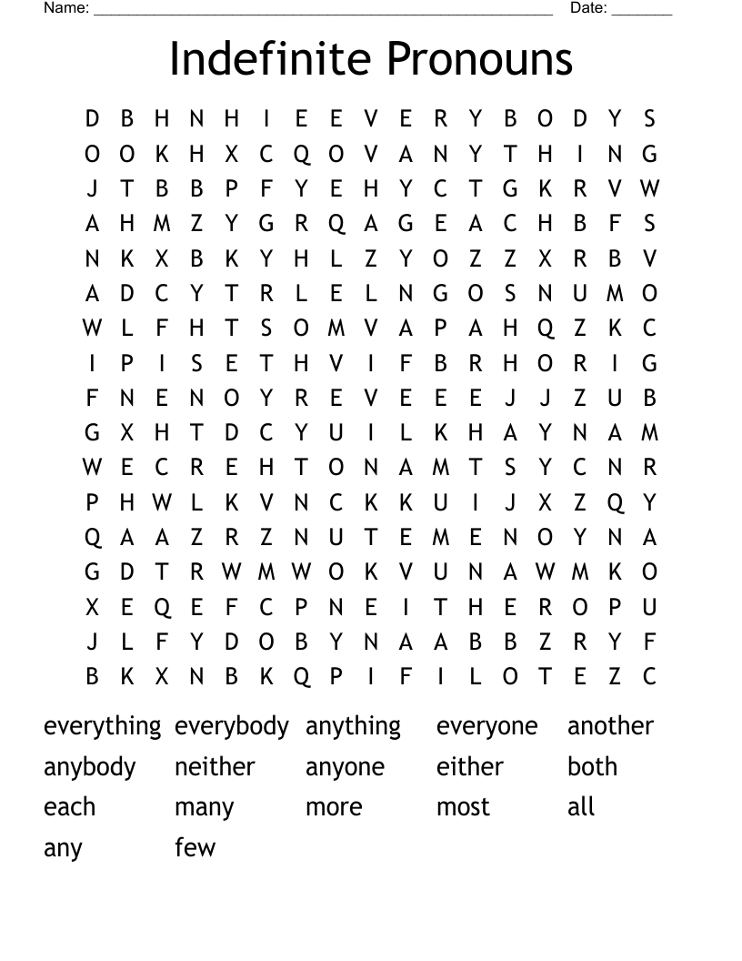 Indefinite Pronouns Word Search