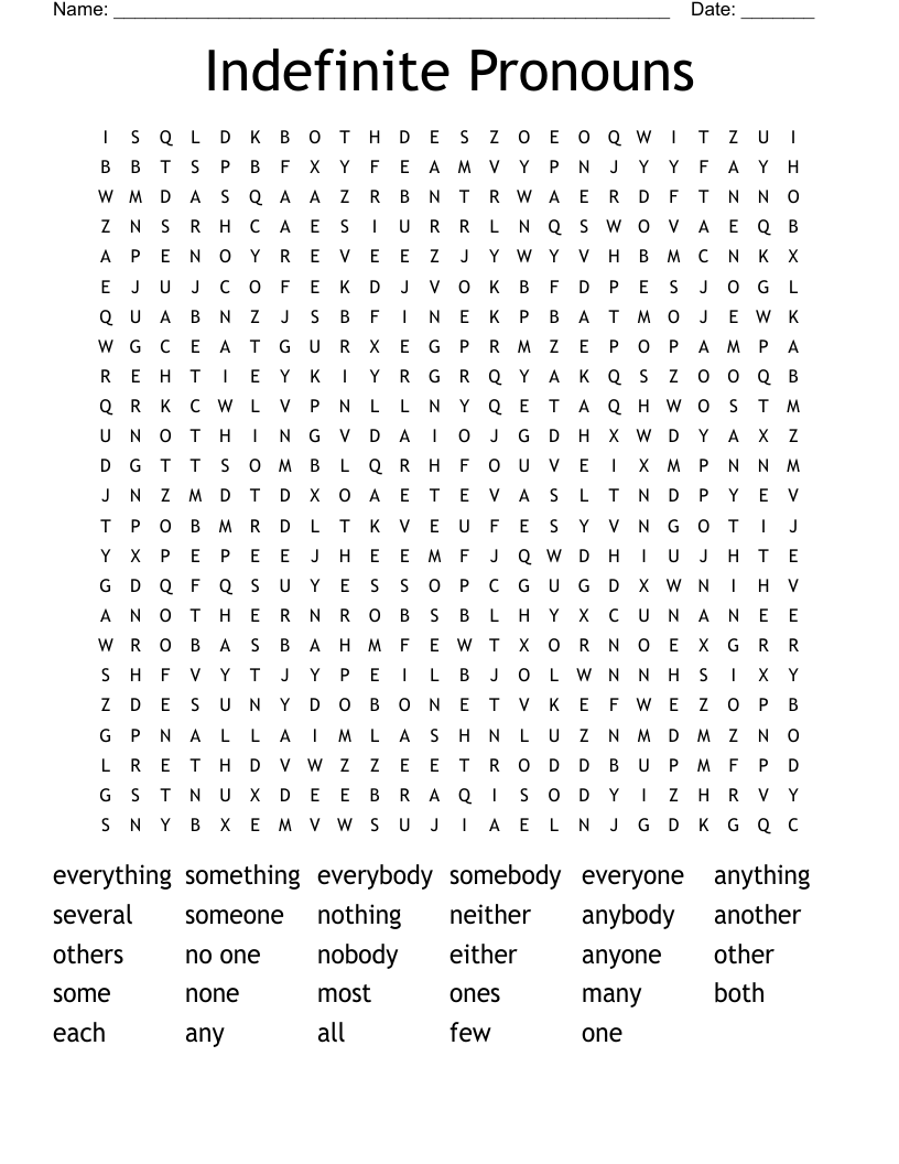 Indefinite Pronouns Word Search