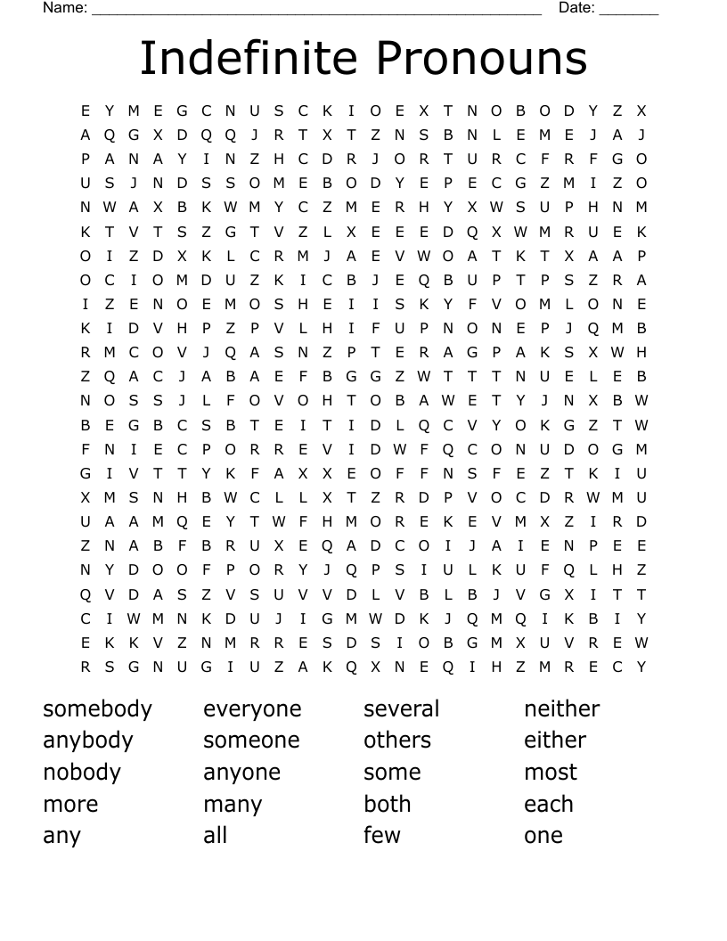 Indefinite Pronouns Word Search