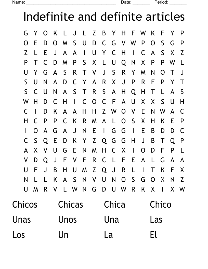 Indefinite and definite articles  Word Search