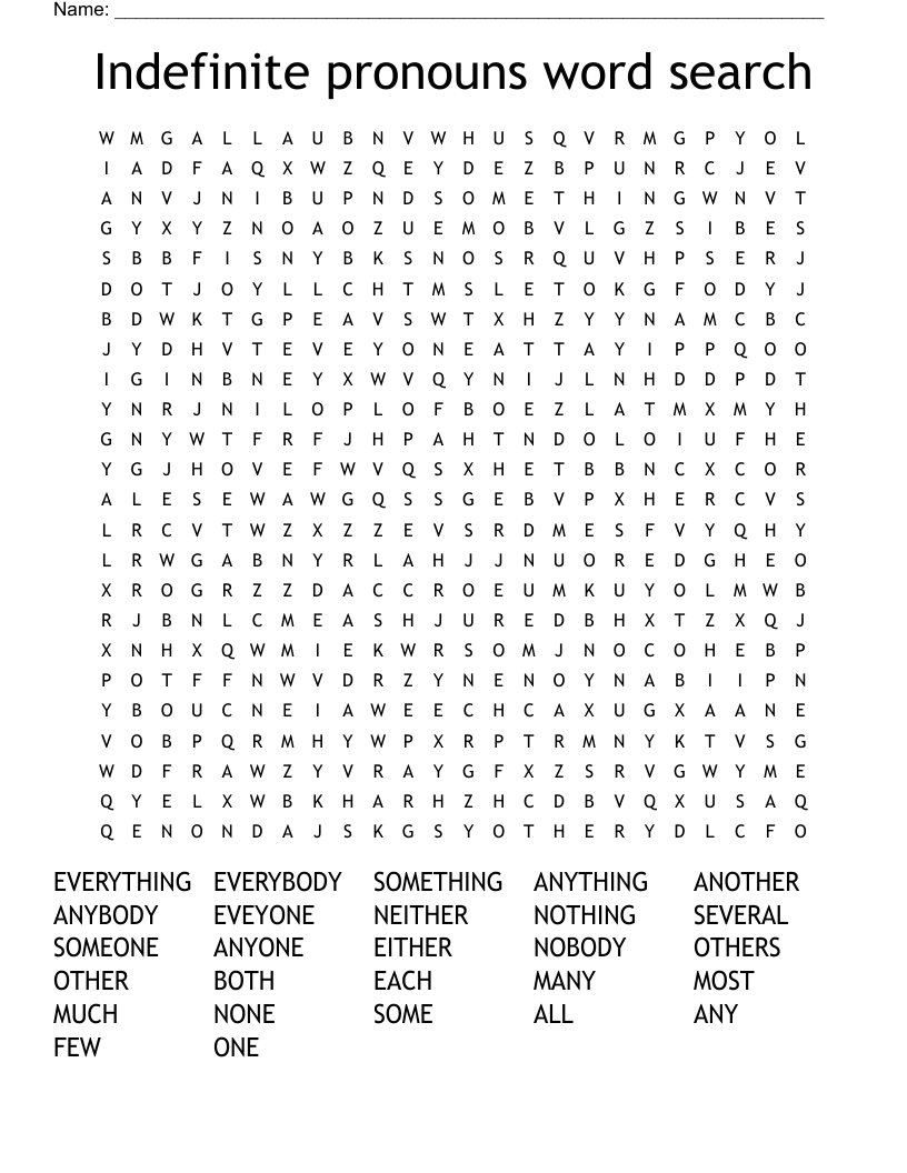 Indefinite pronouns word search
