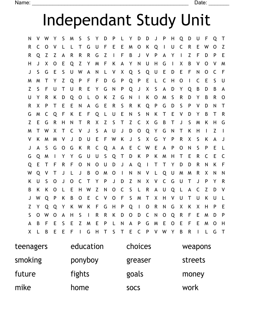 Independant Study Unit  Word Search