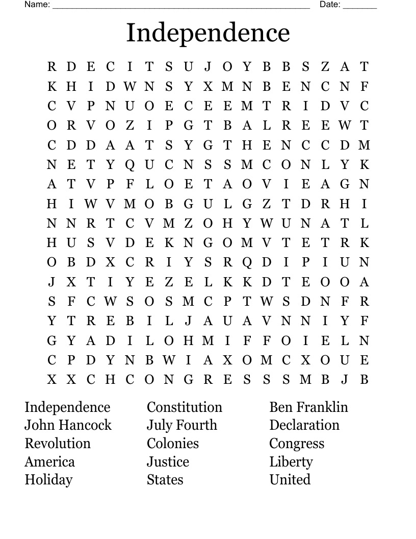 Independence Word Search