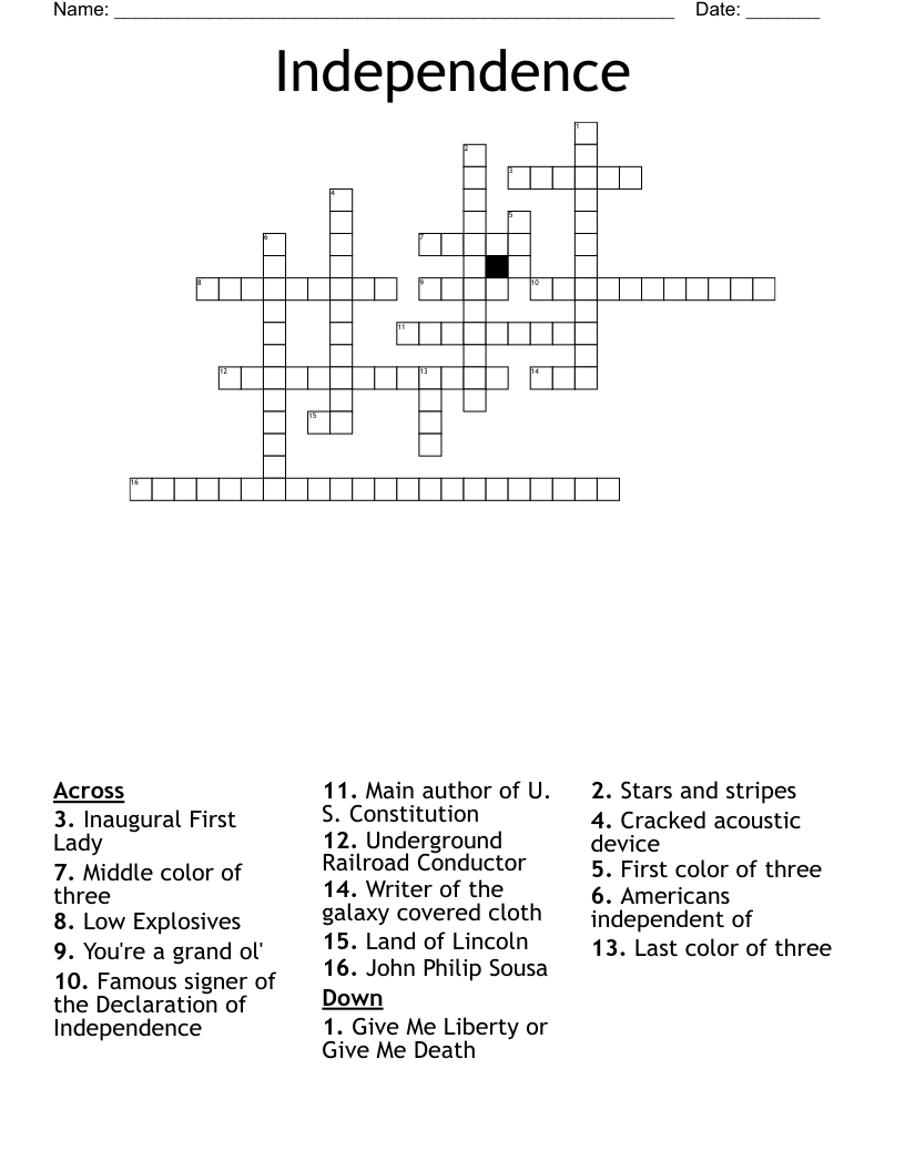 Independence Crossword