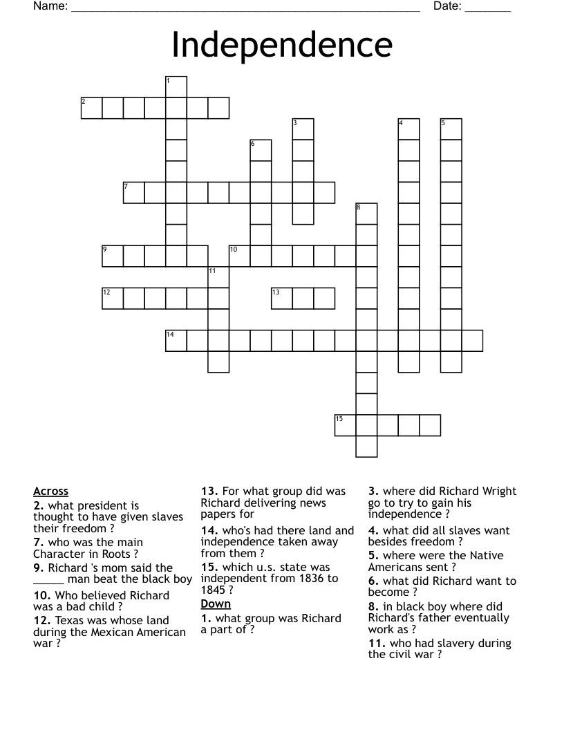 Independence Crossword