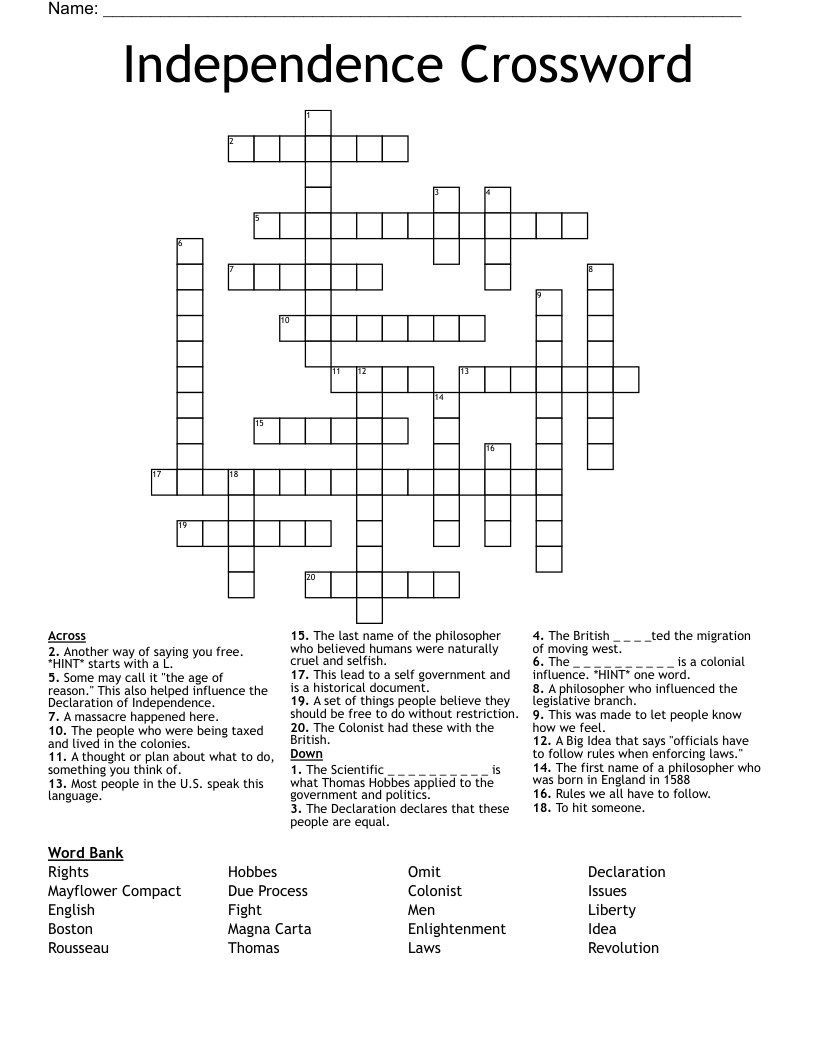 Independence Crossword