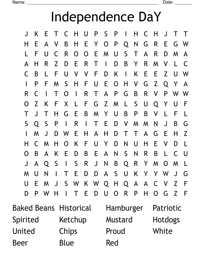 Independence DaY Word Search