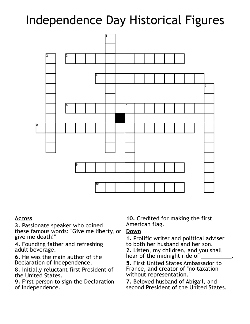 Independence Day Historical Figures Crossword