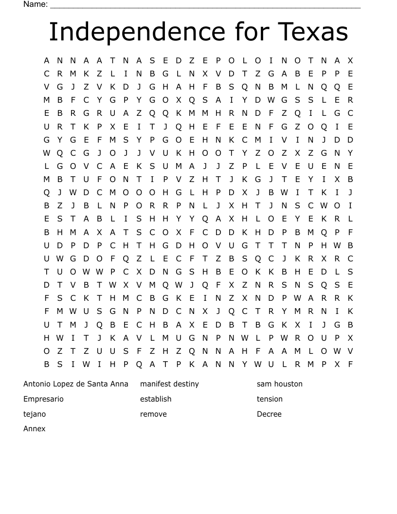 Independence for Texas Word Search