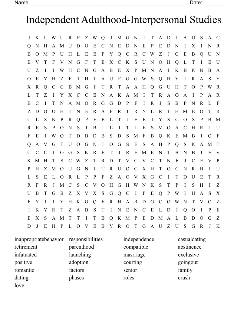 Independent Adulthood-Interpersonal Studies Word Search