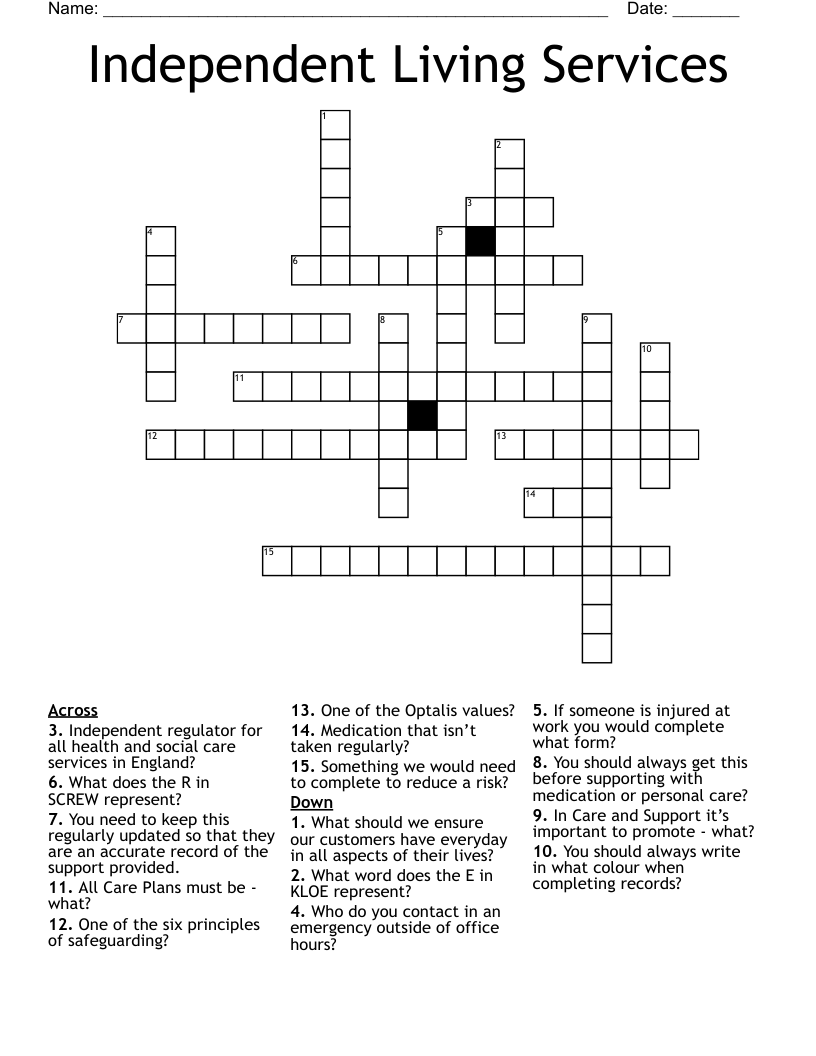 Independent Living Services Crossword