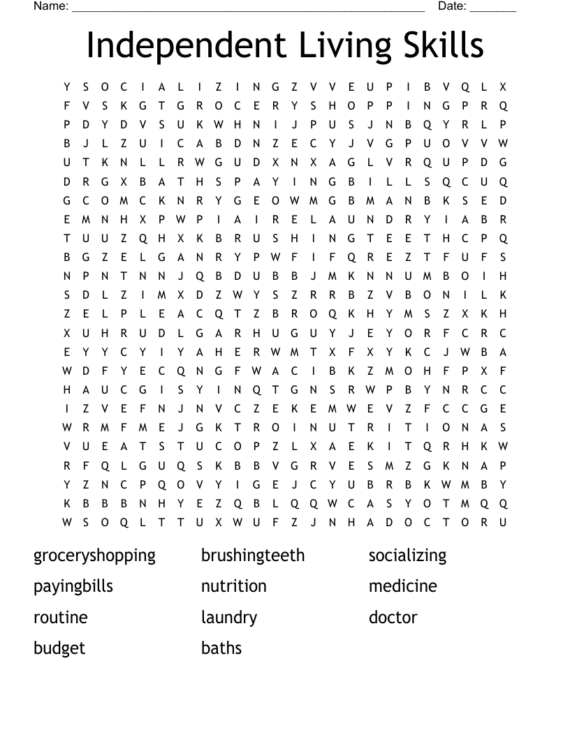 Independent Living Skills Word Search
