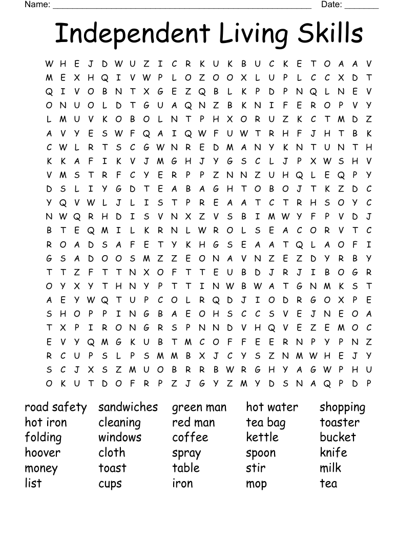 Independent Living Skills Word Search