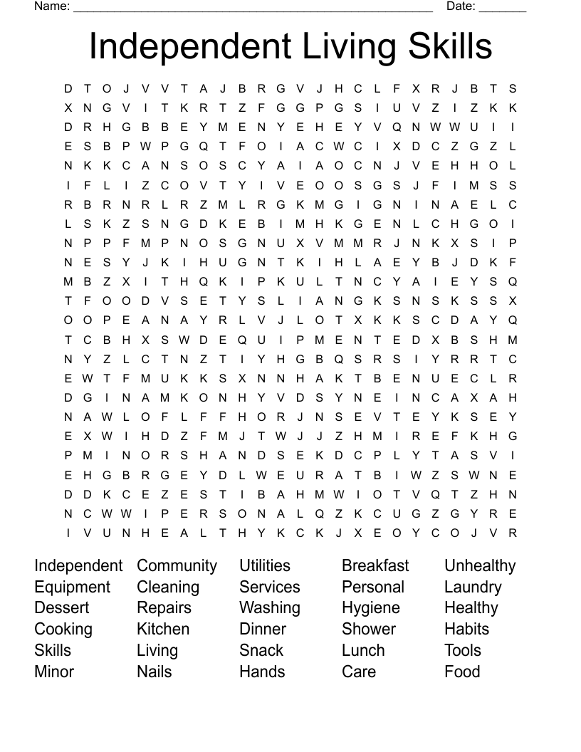 Independent Living Skills Word Search