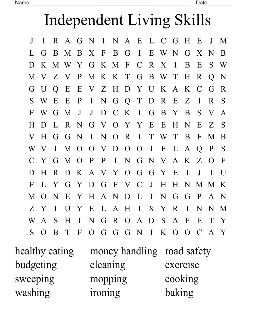 Independent Living Skills Word Search