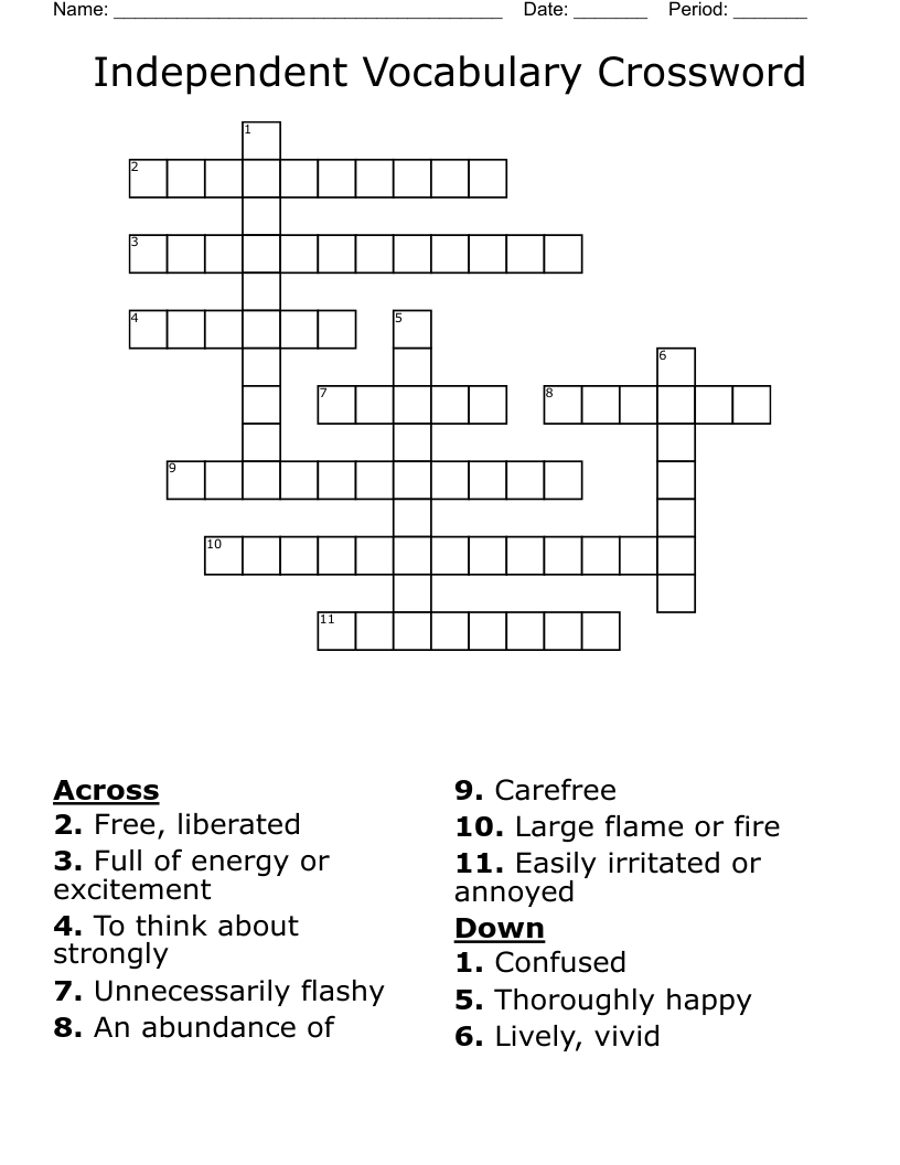 Independent Vocabulary Crossword