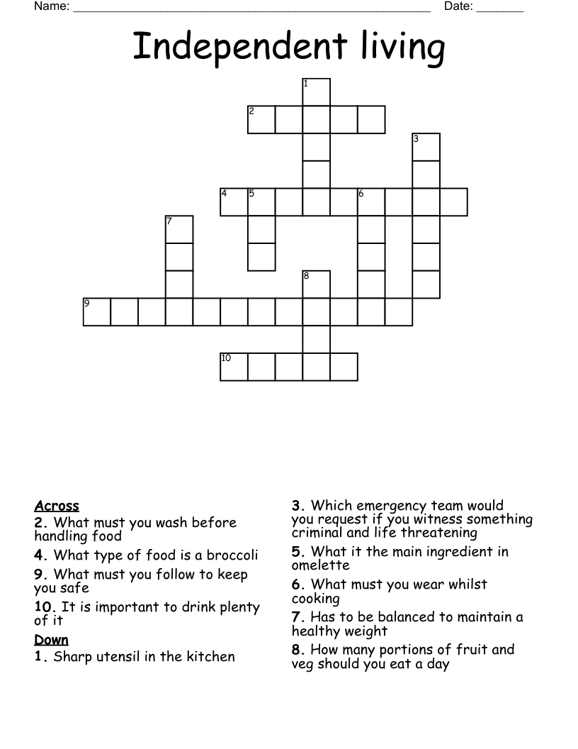 Independent  living  Crossword