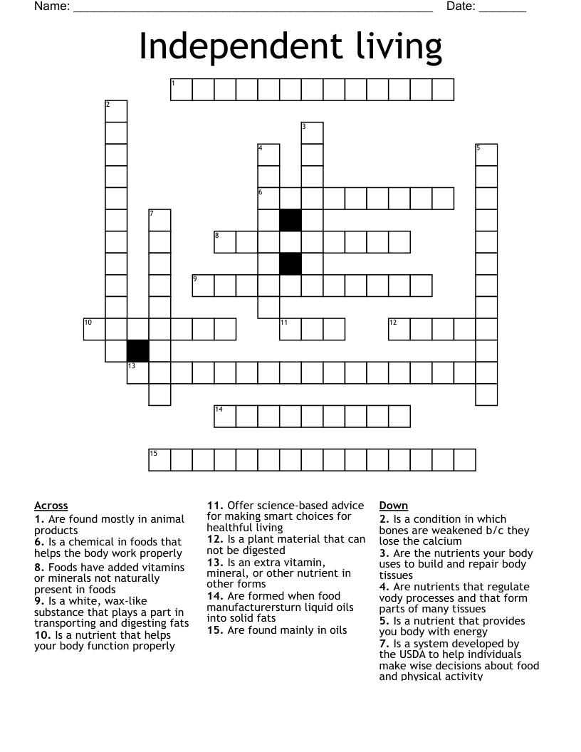 Independent living Crossword
