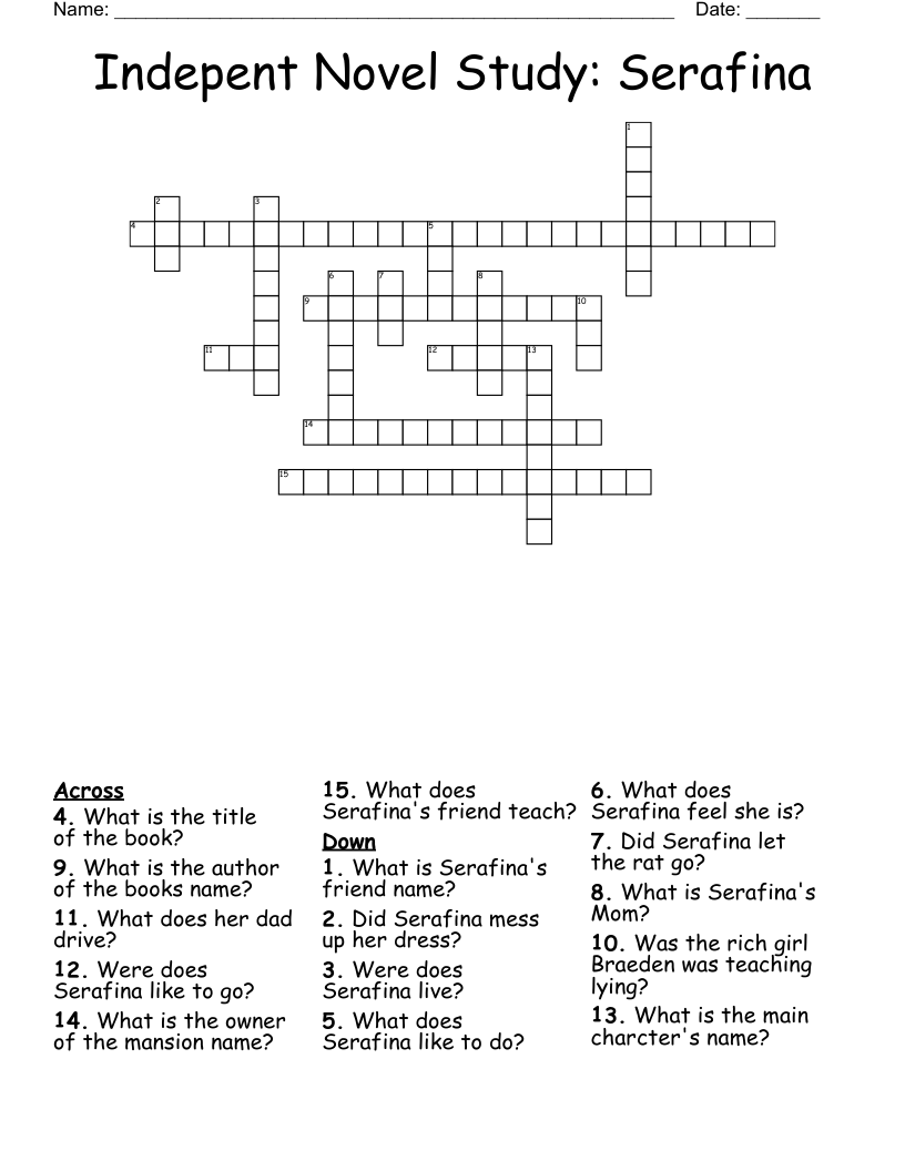Indepent Novel Study: Serafina Crossword